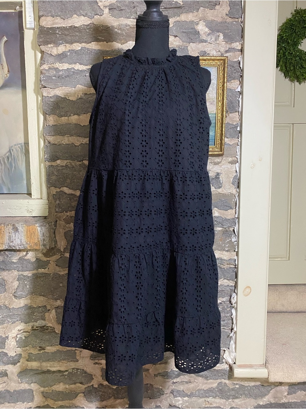 LOFT sleeveless sundress Black Eyelet Tiered with ruffle details - Picture 3 of 13